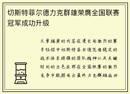 切斯特菲尔德力克群雄荣膺全国联赛冠军成功升级