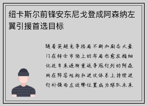 纽卡斯尔前锋安东尼戈登成阿森纳左翼引援首选目标