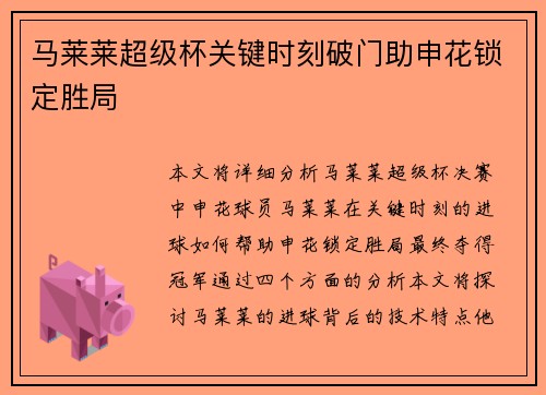 马莱莱超级杯关键时刻破门助申花锁定胜局